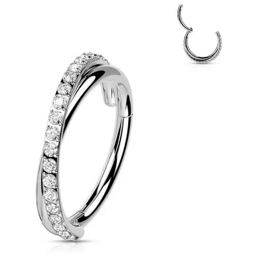 Piercing Anneau - Titane F136 Stérile - Clicker 1920 avec fermeture à charnière twist strass blanc*