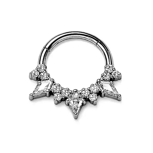 [fb-1920] Piercing Anneau - Titane F136 Stérile - Clicker 1920 avec fermeture à charnière 3 strass losange 1,2 x 8 mm*