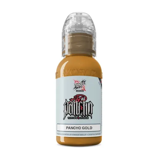 [ki_REACH_world_pancho_gold-LTPGD1-S] Encre de Tatouage Jaune World Famous Pancho Gold – Conforme REACH – Pigment Professionnel Haute Intensité* 