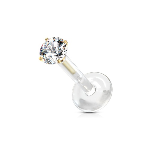 Piercing Labret - Bioflex Interne Gold - Labret avec pas de vis interne et embout strass 1,2 x 8 mm*