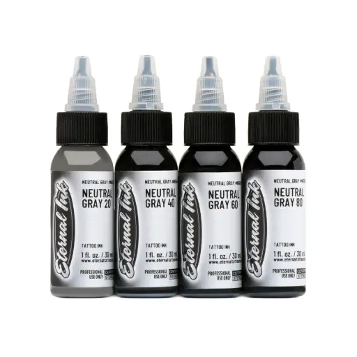 [b_NON_REACH_eternal_set_neutral_gray-731277] Encre Entrainement Tattoo Grise - Eternal Ink Set Neutral Gray - Encre artistique pour entrainement au tatouage NON REACH 4 x 30 ml*