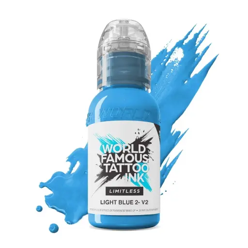 [ki_encre_world_famous_light_blue_2_v2-LTLB2V21-S] Encre de Tatouage Bleue World Famous Light Blue 2 V2 – Conforme REACH – Pigment Professionnel Haute Intensité* 