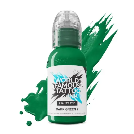 [ki_encres_world_famouss_dark_green_2-LTDG21-S] Encre de Tatouage Verte World Famous Dark Green 2 – Conforme REACH – Pigment Professionnel Haute Intensité* 