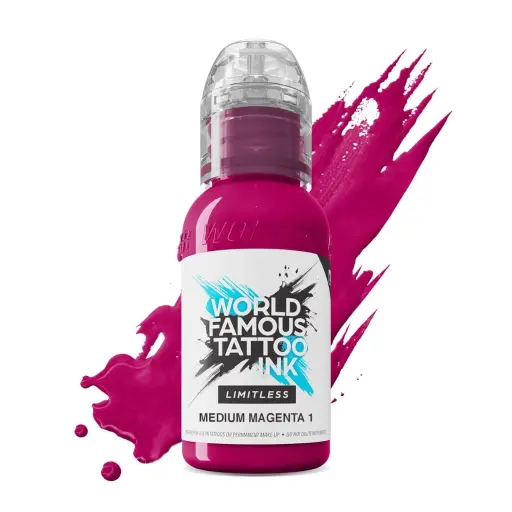 [ki_encre_world_famous_medium_magenta_1-LTMM11-S] Encre de Tatouage Violette World Famous Medium Magenta 1 – Conforme REACH – Pigment Professionnel Haute Intensité* 