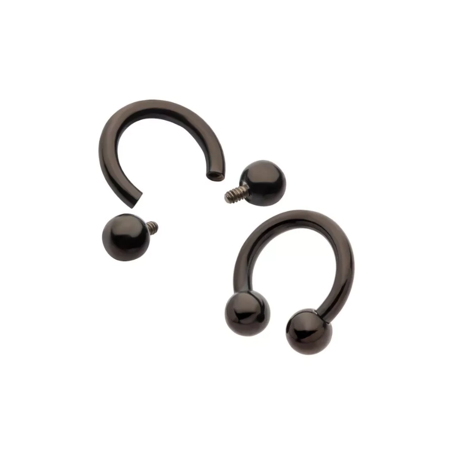 Piercing Fer A Cheval - Titane F136 Noir Gamme Invictus - Barbell circular avec pas de vis interne et bille*