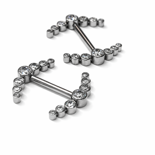 Barbell Titane ASTM F136 Stérile Premium - Avec Pas De Vis - Barbell Sertie de 7 Strass