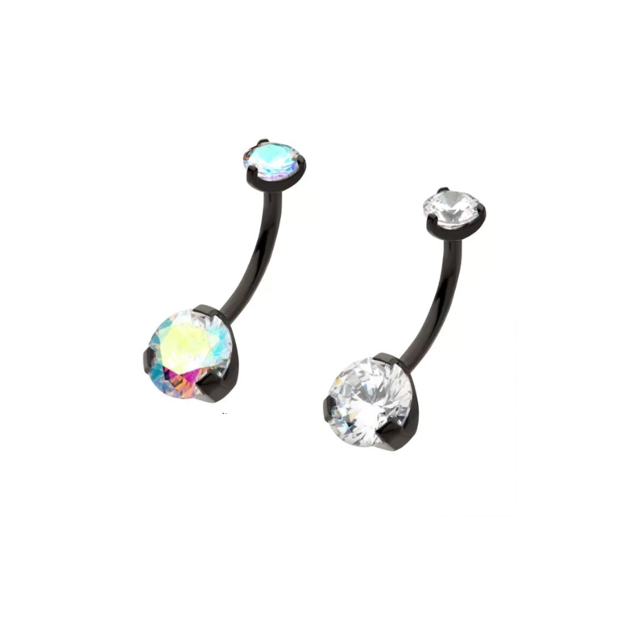 Piercing Banane - Titane F136 Noir Gamme Invictus - Banane 3 avec pas de vis interne strass griffé 1,6 x 11,2 mm*