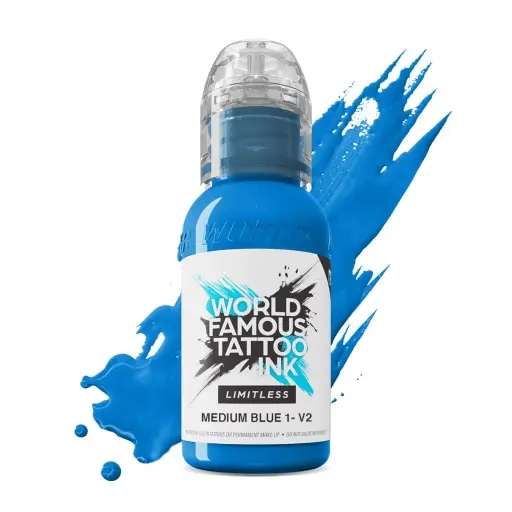 [ki_encre_world_famous_medium_blue_1_v2-LTMB1V21-S] Encre de Tatouage Bleue World Famous Medium Blue 1 V2 – Conforme REACH – Pigment Professionnel Haute Intensité* 