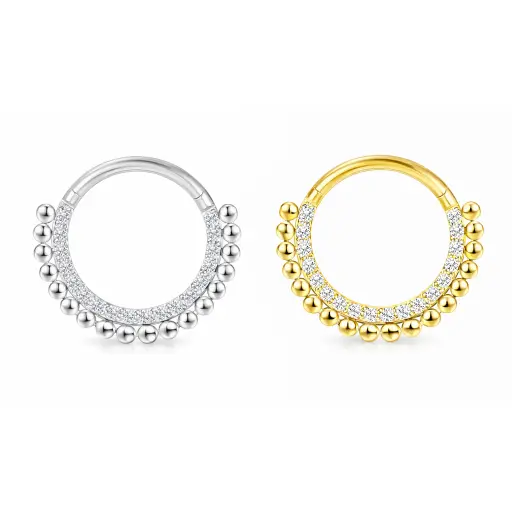 Piercing Anneau Titane ASTM F136 Premium – Clicker 103 Sertie Strass et Perles Qualité Implant*