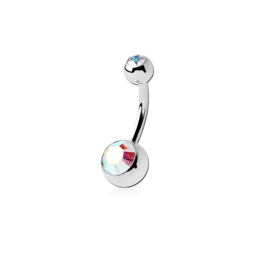 Piercing Banane - Titane - Banane avec pas de vis externe et double billes strass*