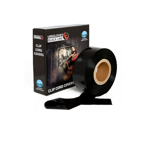 [ts_rouleaux_clip_cord_unigloves] Protection Tattoo - Unigloves Clip Cord Covers - Rouleau de protection pour câble de tatoueur noir 5,5 cm x 365 mètres