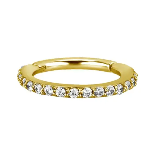 Piercing Anneau - Acier 316L Gold - Clicker avec fermeture à charnière et strass blanc de Swarovski*