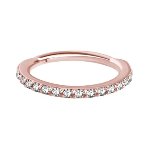 Piercing Anneau - Acier 316L Rose - Clicker avec fermeture à charnière et strass de swarovski