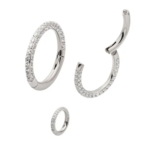 Piercing Anneau - Titane F136 Gamme Invictus - Anneau 10 avec fermeture à charnière full strass*