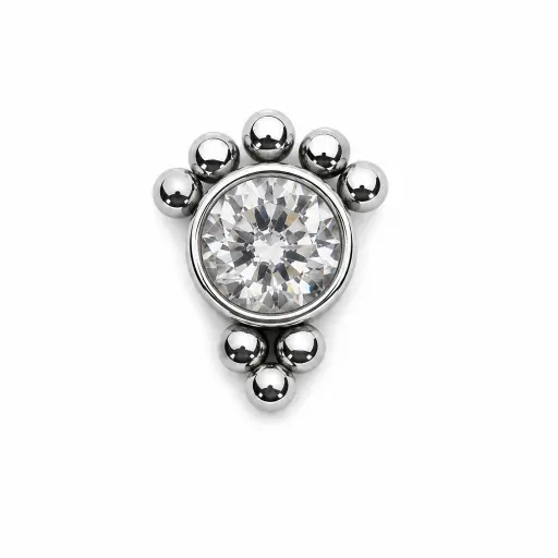 Piercing Embout Titane ASTM F136 Premium Strass 4 mm Sertie Perles  – Pas de vis interne Largeur 7 mm* 