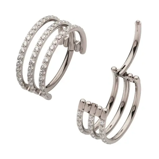 [iv_anneau_12-TISGRH7508] Piercing Anneau - Titane F136 Gamme Invictus - Anneau 12 avec fermeture à charnière 3 cerceaux strass 1,2 x 12 mm*