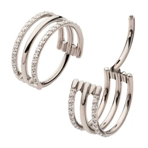 [iv_anneau_13-TISGRH7208] Piercing Anneau - Titane F136 Gamme Invictus - Anneau 13 avec fermeture à charnière 3 cerceaux et 2 avec strass 1,2 x 12 mm*