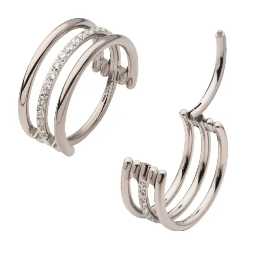[iv_anneau_14-TISGRH7108] Piercing Anneau - Titane F136 Gamme Invictus - Anneau 14 avec fermeture à charnière 3 cerceaux et 1 avec strass 1,2 x 12 mm*
