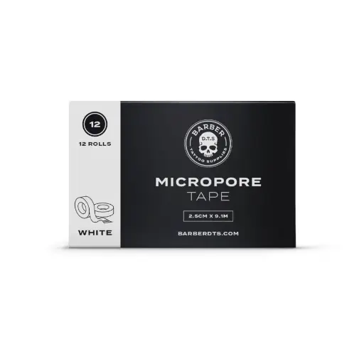 Sparadrap Tattoo - Micropore Tape Gamme Barber - Ruban adhésif blanc hypoallergénique type papier 2,5 cm*