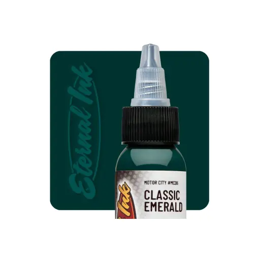 [b_NON_REACH_eternal_classic_emerald-731229] Encre Entrainement Tattoo Verte - Eternal Ink Motor City Classic Emerald- Encre artistique pour l'entrainement au tatouage NON REACH 30 ml* 