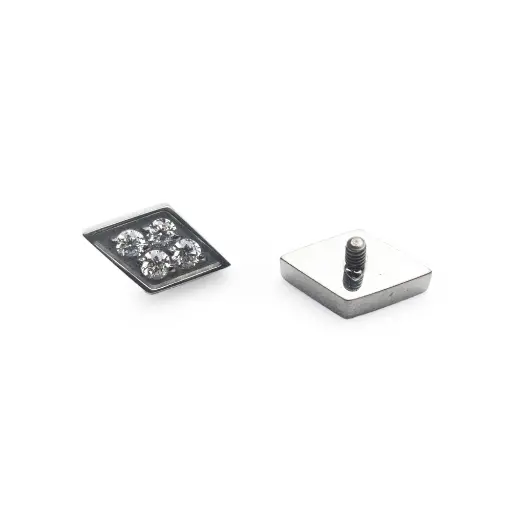[ns_embout_114-p114_09] Piercing Embout - Titane F136 Gamme Hand Ink - Embout 114 avec pas de vis interne 0,9 mm pour piercing 1,2 mm losange sertie 4 strass 6 mm*