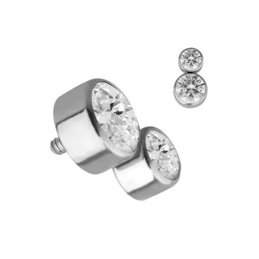Piercing Embout - Titane Astm F136 - Embout n°24 avec pas de vis interne double strass 4 mm et 3 mm*
