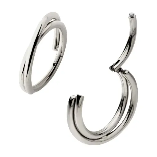 Piercing Anneau - Titane F136 Gamme Invictus - Clicker 17 avec fermeture à charnière double cerceau croisé 1,2 x 8 mm* 