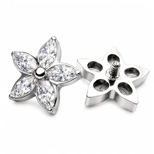 Piercing Embout Titane ASTM F136 Premium Fleur 5 Strass 7 mm – Pas de vis interne 0,9 mm pour Piercing 1,2 mm*