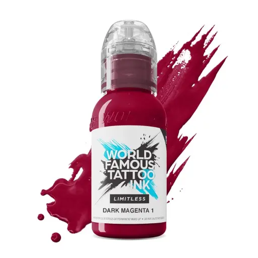 [ki_encre_world_famous_dark_magenta_1-LTDM11-S] Encre de Tatouage Rouge World Famous Dark Magenta 1 – Conforme REACH – Pigment Professionnel Haute Intensité* 