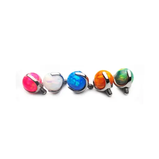 Piercing Embout - Titane F136 Gamme Hand Ink - Embout 10 avec pas de vis interne 0,9 mm pour piercing 1,2 mm opale griffée 3 mm*