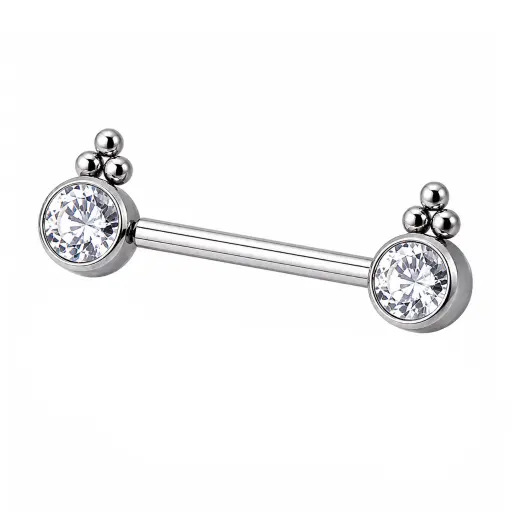 Piercing Barbell Titane ASTM F136 Premium – Filetage Interne & Embout Strass et Perles*