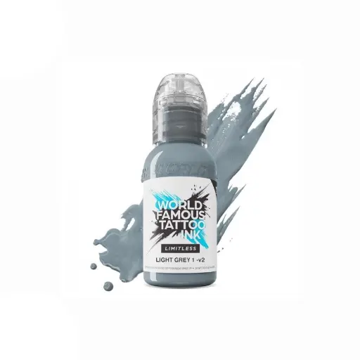 [ki_world_light_grey_1v2-LTLG1V21] Encre de Tatouage Grise World Famous Light Grey 1 V2 – Conforme REACH – Pigment Professionnel Haute Intensité* 