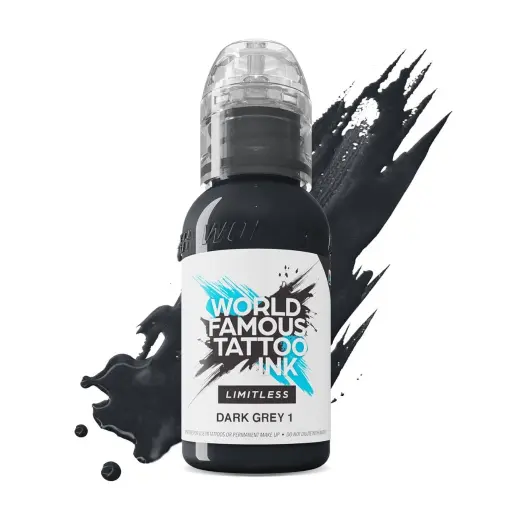[ki_encre_world_famous_dark_grey_1-LTDG11-S] Encre de Tatouage Grise World Famous Dark Grey 1 – Conforme REACH – Pigment Professionnel Haute Intensité* 