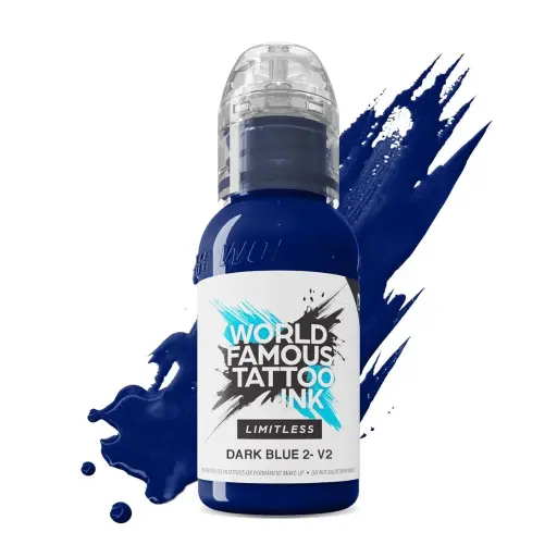 [ki_world_limitless_dark_blue_2-LTDB2V21] Encre de Tatouage Bleue World Famous Dark Blue 2 V2 – Conforme REACH – Pigment Professionnel Haute Intensité* 