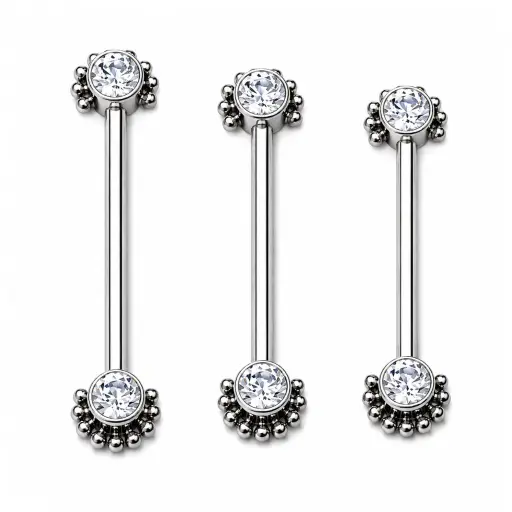 Barbell Titane ASTM F136 Premium – Filetage Interne & Embout Strass et 9 Perles*