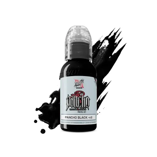 [ki_REACH_encre_world_pancho_black-LTPB1] Encre de Tatouage Noire World Famous Pancho Black – Conforme REACH – Pigment Professionnel Haute Intensité* 