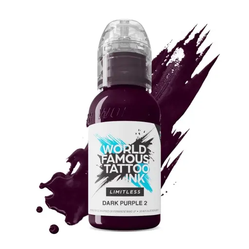 [ki_encre_world_famous_dark_purple_2-LTDPU21-S] Encre de Tatouage Violette World Famous Dark Purple 2 V2 – Conforme REACH – Pigment Professionnel Haute Intensité* 