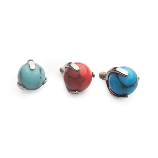 Piercing Embout - Titane Astm F136 - Embout TQ 93 avec pas de vis interne 0,9 mm pour piercing 1,2 mm pierre turquoise 3 mm*