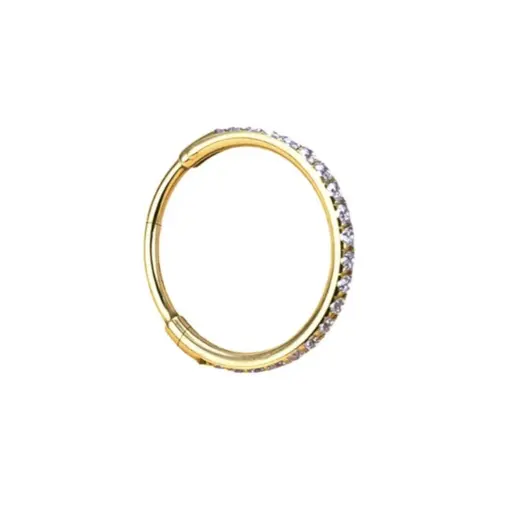 Piercing Anneau - Acier 316L Gold - Clicker avec fermeture à charnière et strass blanc de swarovski recouvert de résine*