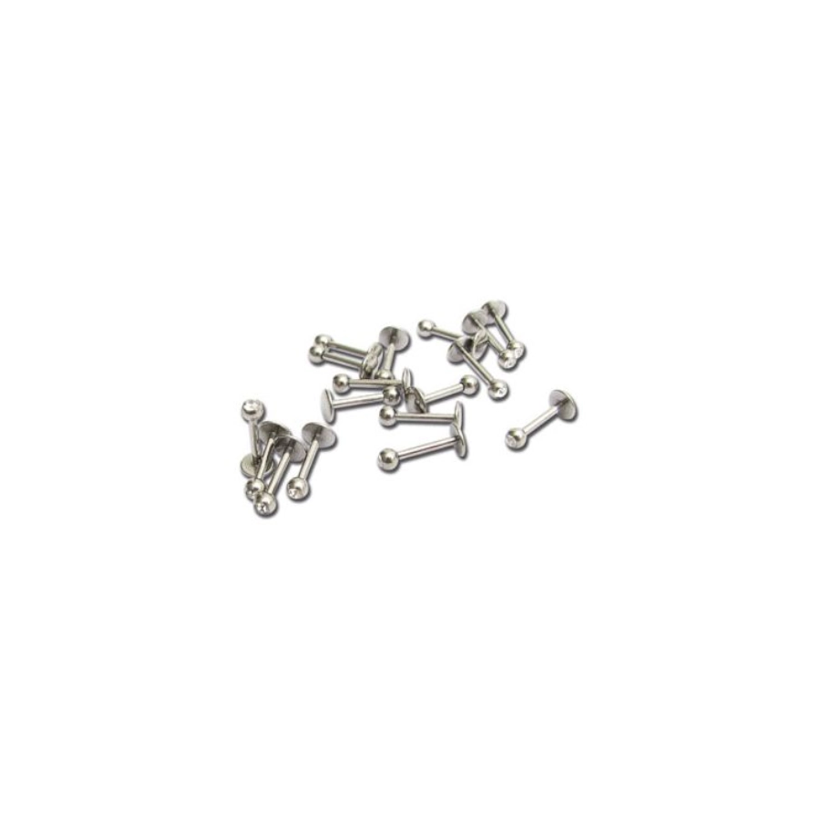[i_lot_labret_titane_strass_1.2x8-X408] Piercing Labret Titane Strass - Lot de 50 labrets en titane avec bille strass blanc 1.2 x 8 mm