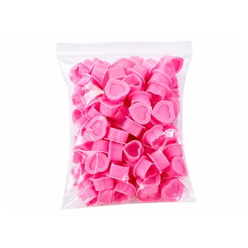 [tl_caps_coeur_sili_rose-HEART-SHAPED-SI-INK-CUPS-100] Caps à Encre Silicone Cœur Rose – Godets d'Encre Souples Professionnels pour Tatouage Antidérapant x100*