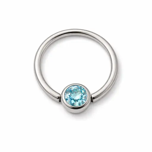 [i_anneau_bcr-SIMP] Piercing Anneau - Acier - Anneau bcr avec bille clipsable strass bleu 1,2 x 8 mm*