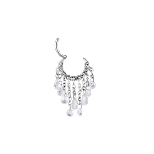 [p_anneau_acier-BHJ38] Piercing Anneau - Acier 316L - Clicker avec fermeture à charnière chaîne pendant avec strass zirconia 1,2 x 8 mm*