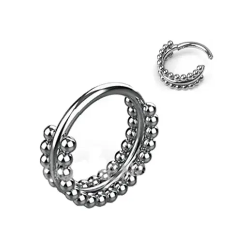 [fb_STERILE_anneau_472-FB-0742] Piercing Anneau - Titane F136 Stérile - Clicker 472 avec fermeture à charnière double rangée de perle 1,2 x 8 mm*