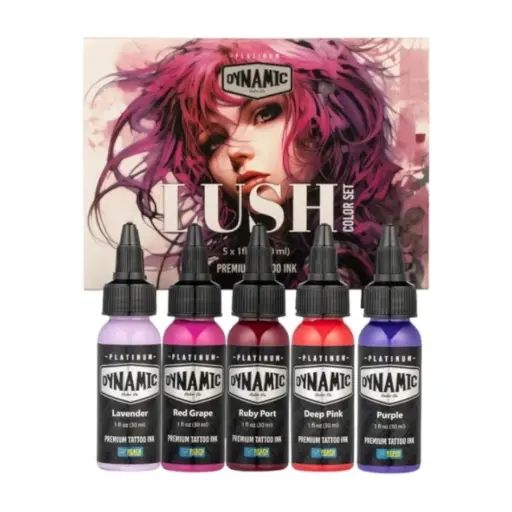 [ki_set_dynamic_lush-DYNAMIC30-PL-LUSH-SET] Set Encre Tattoo - Platinum By Dynamic Set Lush - Mélange pour le tatouage encre 5 x 30 ml reach*
