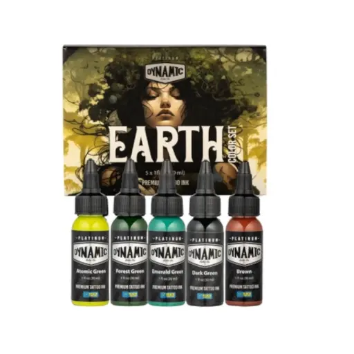 [ki_set_dynamic_earth-DYNAMIC30-PL-EARTH-SET] Set Encre Tattoo - Platinum By Dynamic Set Earth - Mélange pour le tatouage encre 5 x 30 ml reach*