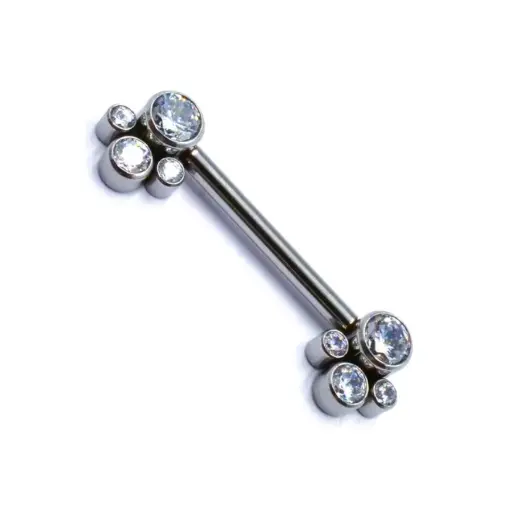 [i_barbell_sterile_interne-STXC201.6X14] Piercing Barbell - Titane F136 Interne Stérile Gamme Itc - Barbell avec pas de vis interne 4 strass 1,6 x 14 mm*