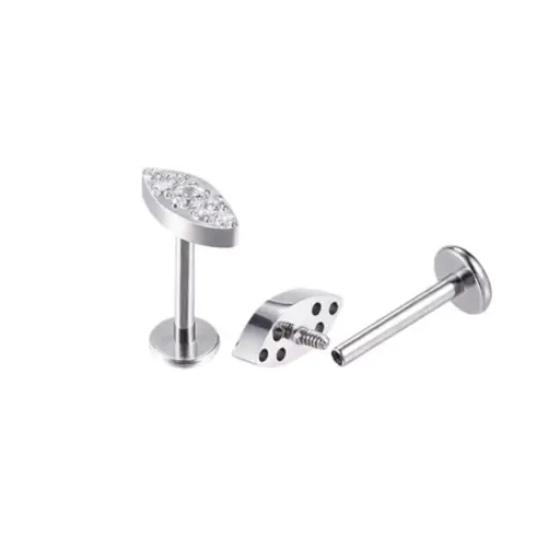 [fb_STERILE_labret_564-FB-0564 "SUL0028"] Piercing Labret - Titane F136 Stérile - Labret 564 avec pas de vis interne ovale avec strass 1,2 x 8 mm*