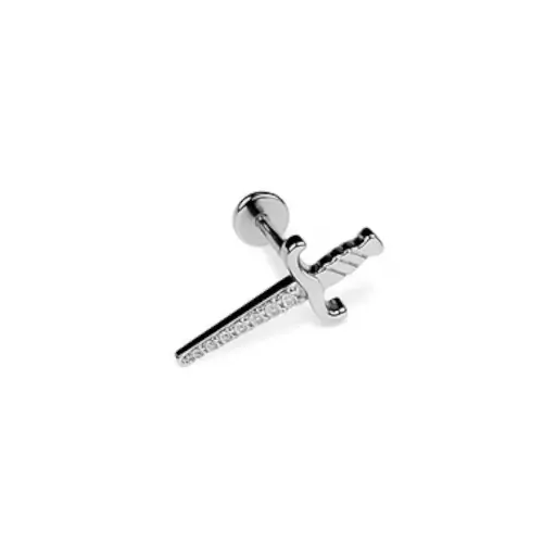 [fb_STERILE_labret_1800-FB-1800] Piercing Labret - Titane F136 Stérile - Labret 1800 avec pas de vis interne épée strass 1,2 x 8 mm*