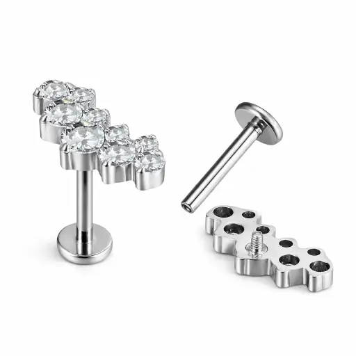 [fb_STERILE_labret-FB-0540] Piercing Labret Titane ASTM F136 – Labret 540 Filetage Interne Stérile & Embout Cluster 9 strass*